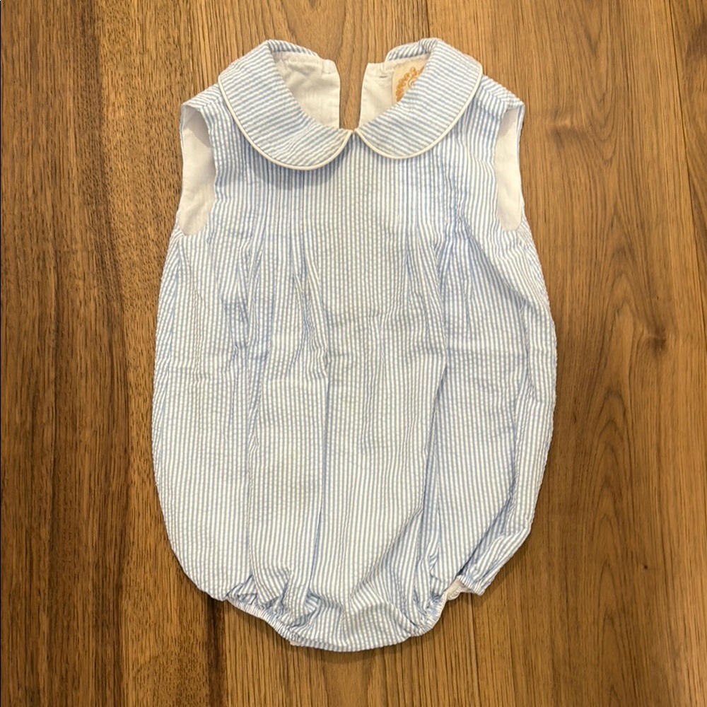 Blue and White Striped Baby Romper